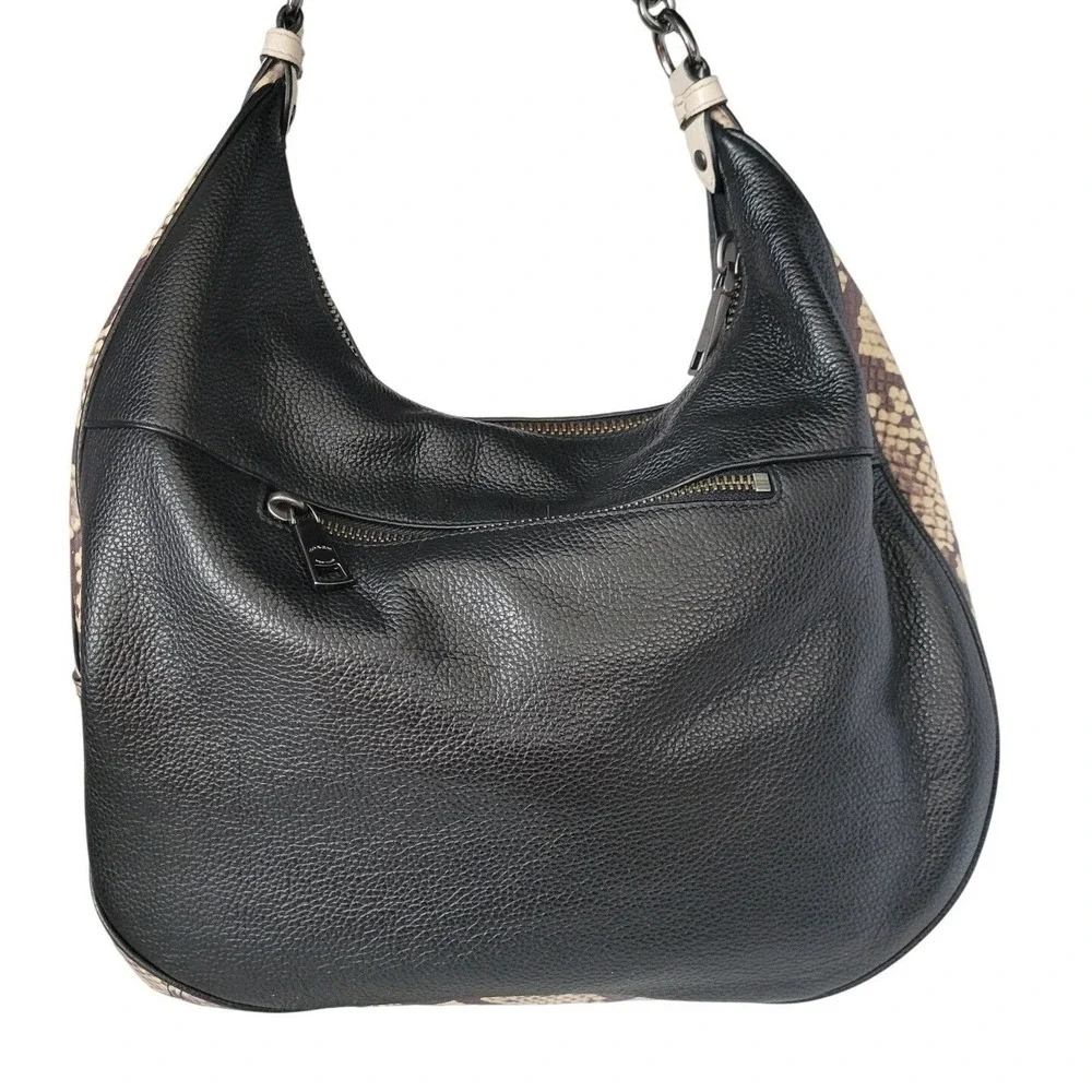 Coach Edie 31 Black Pebbled Leather‎ Snakeskin Python Hobo Bag F57503
